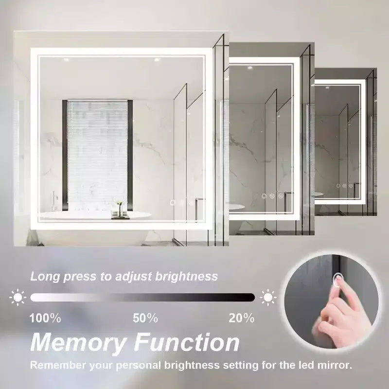Maxax Modern Frameless Anti-Fog LED Lighted Dimmable Wall Mounted Bathroom Vanity Mirror