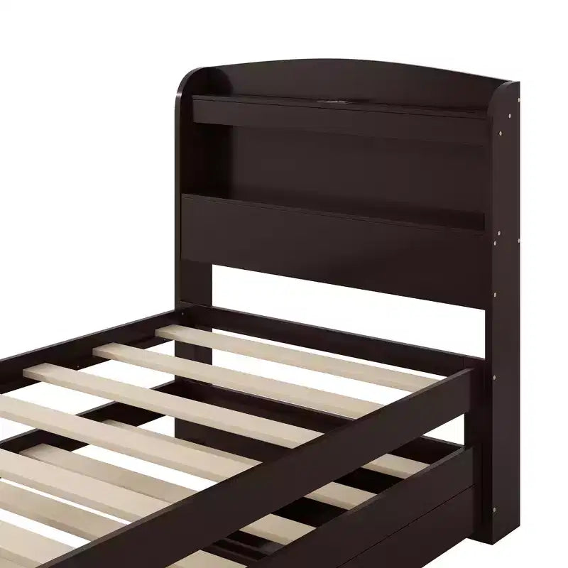 Twin XL Size Platform Bed Frame with Storage LED Headboard, Charging Station, Twin Size Trundle and 2 Drawers - ModernLuxe
