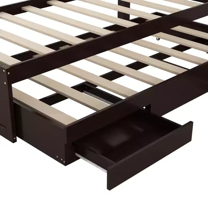 Twin XL Size Platform Bed Frame with Storage LED Headboard, Charging Station, Twin Size Trundle and 2 Drawers - ModernLuxe