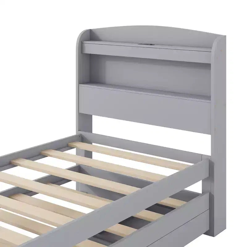 Twin XL Size Platform Bed Frame with Storage LED Headboard, Charging Station, Twin Size Trundle and 2 Drawers - ModernLuxe