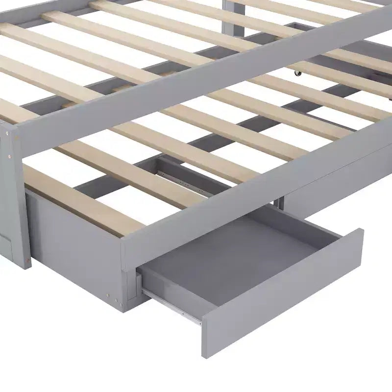 Twin XL Size Platform Bed Frame with Storage LED Headboard, Charging Station, Twin Size Trundle and 2 Drawers - ModernLuxe