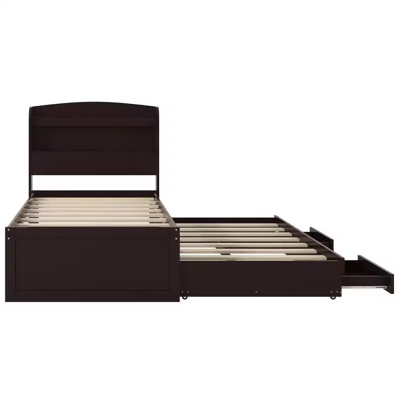 Twin XL Size Platform Bed Frame with Storage LED Headboard, Charging Station, Twin Size Trundle and 2 Drawers - ModernLuxe