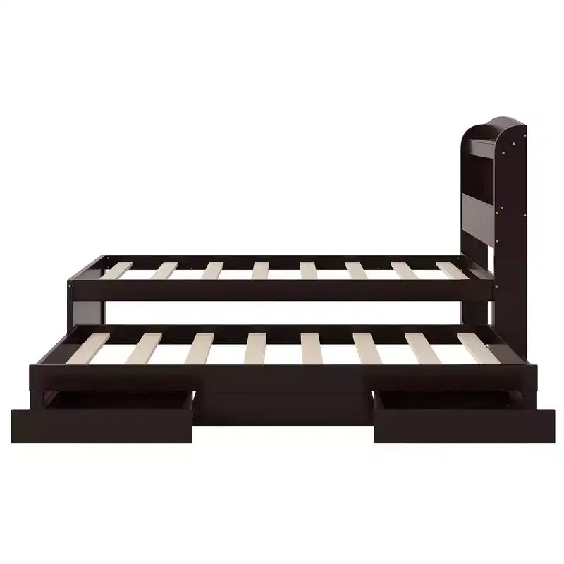 Twin XL Size Platform Bed Frame with Storage LED Headboard, Charging Station, Twin Size Trundle and 2 Drawers - ModernLuxe
