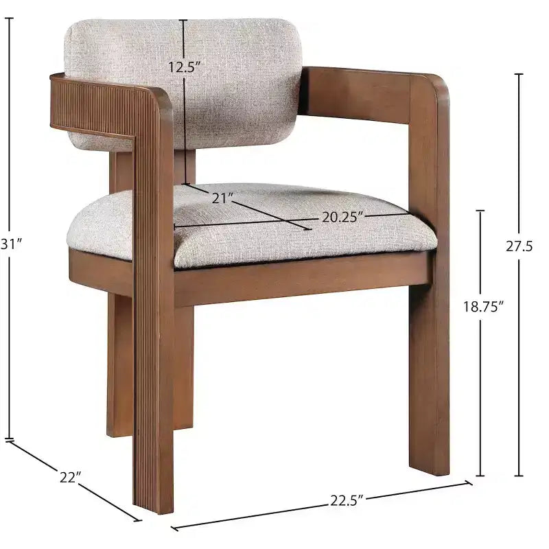 Meridian Furniture,Sacha Beige Linen Textured Fabric Dining Chair, Set of 2