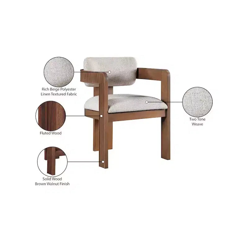Meridian Furniture,Sacha Beige Linen Textured Fabric Dining Chair, Set of 2