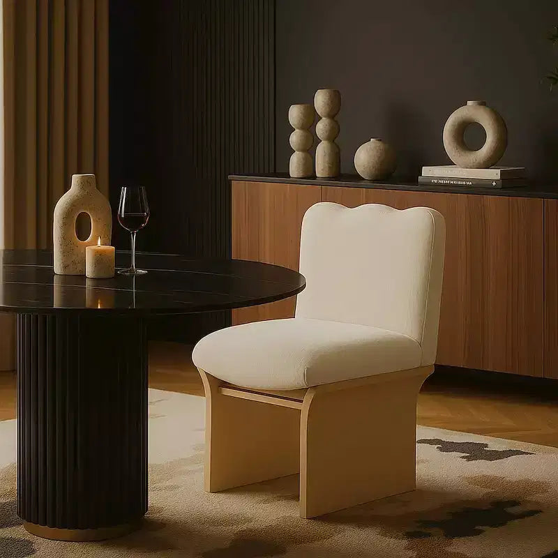 Meridina Furniture,Shaw Cream Chenille Fabric Upholstered Dining Chair