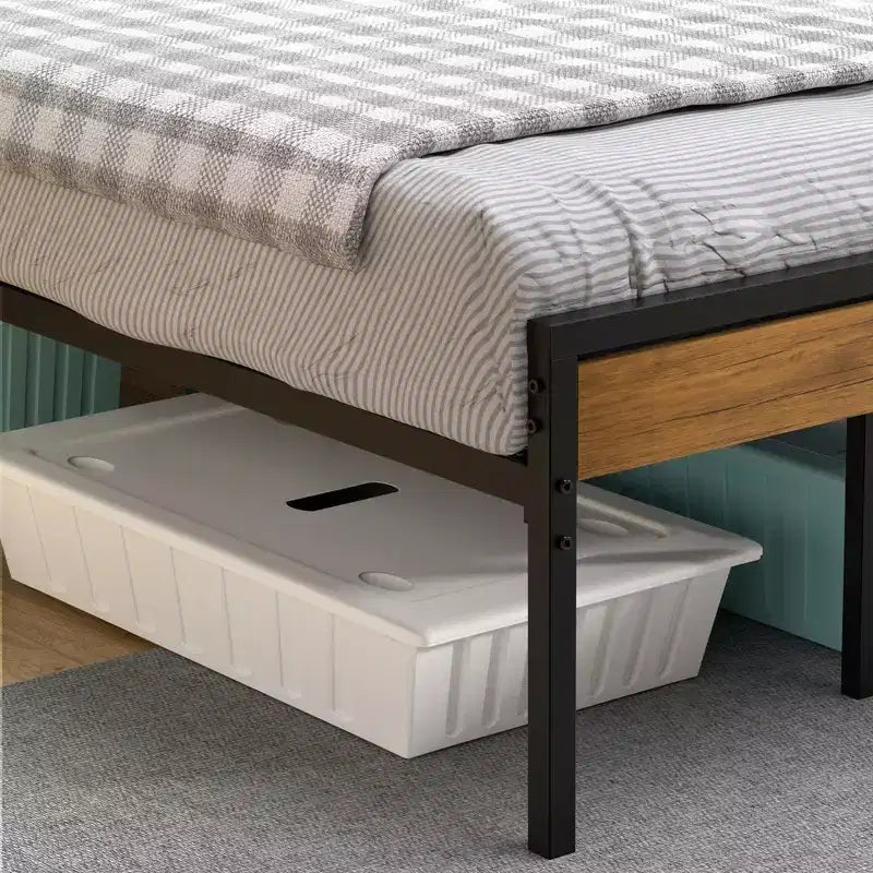 Bed Frame with Headboard - Industrial Metal Frame with Under Bed Storage, Noise-Free