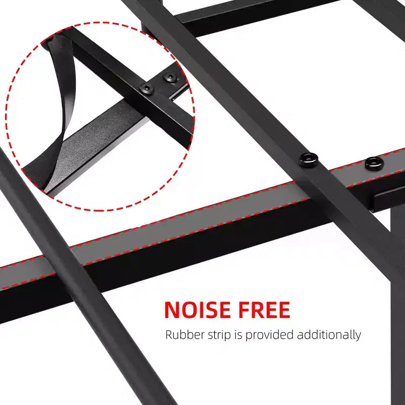 Bed Frame with Headboard - Industrial Metal Frame with Under Bed Storage, Noise-Free