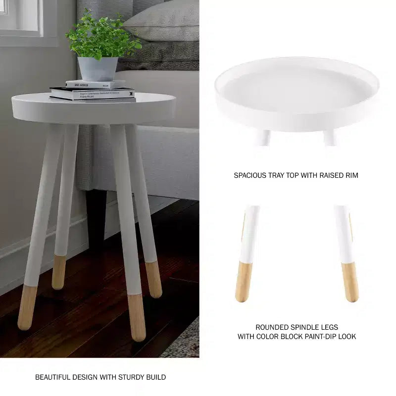 Lavish Home Round End Table, Modern Stand with Tray Top to Hold Drinks or Display, Accent Table or Nightstand