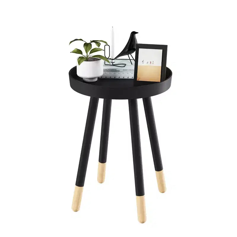 Lavish Home Round End Table, Modern Stand with Tray Top to Hold Drinks or Display, Accent Table or Nightstand