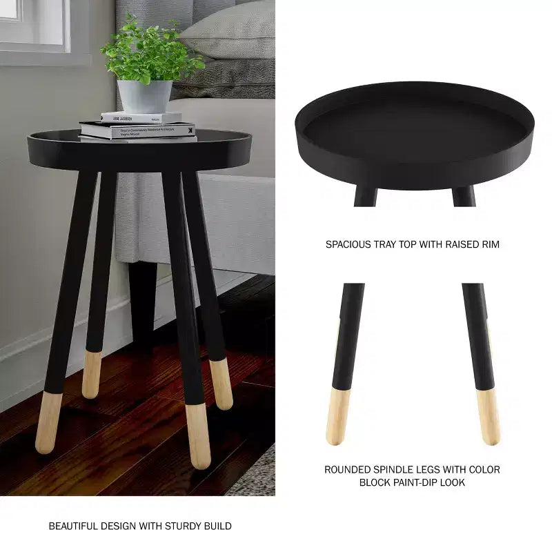 Lavish Home Round End Table, Modern Stand with Tray Top to Hold Drinks or Display, Accent Table or Nightstand