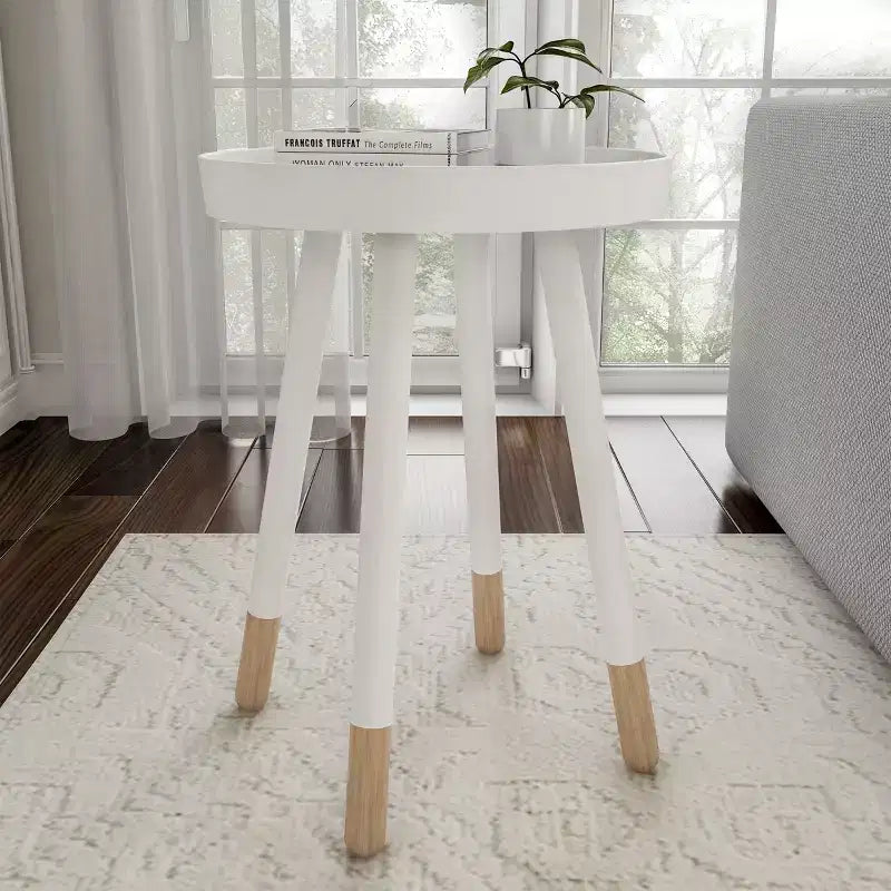 Lavish Home Round End Table, Modern Stand with Tray Top to Hold Drinks or Display, Accent Table or Nightstand