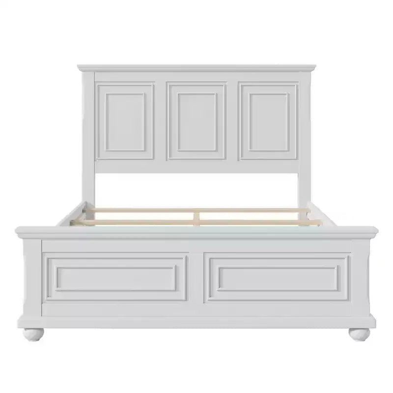 Merax Traditional Town and Country Style Pinewood Queen Bed with Decorative Fretwork and Grooved Panels