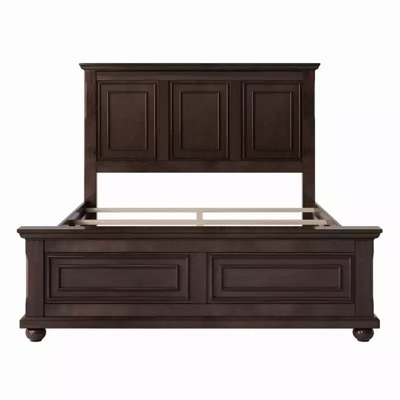 Merax Traditional Town and Country Style Pinewood Queen Bed with Decorative Fretwork and Grooved Panels