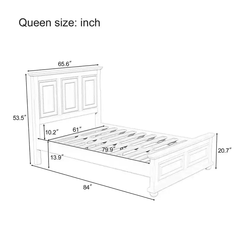 Merax Traditional Town and Country Style Pinewood Queen Bed with Decorative Fretwork and Grooved Panels