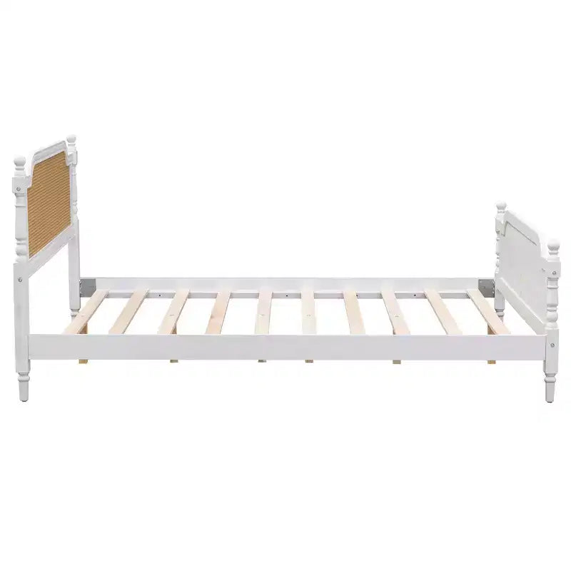 Merax Rustic & Retro Traditional Rattan Bed Frame with Pine Wood Structure