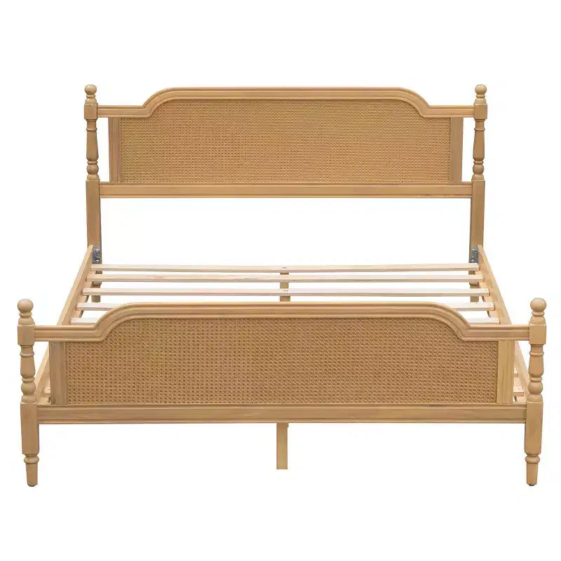 Merax Rustic & Retro Traditional Rattan Bed Frame with Pine Wood Structure
