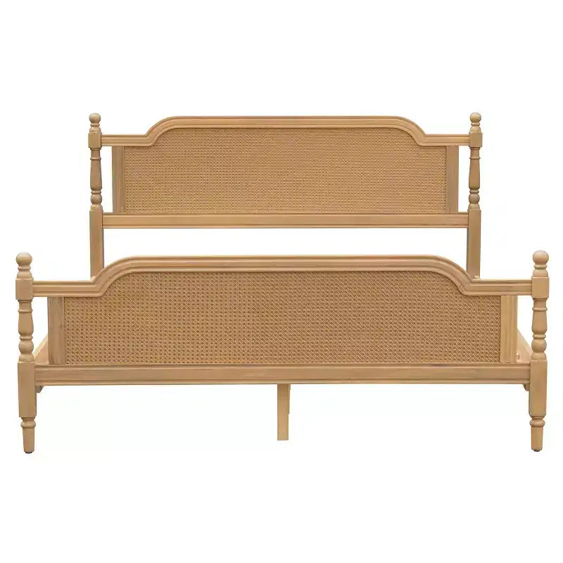 Merax Rustic & Retro Traditional Rattan Bed Frame with Pine Wood Structure