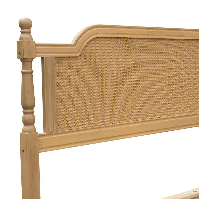Merax Rustic & Retro Traditional Rattan Bed Frame with Pine Wood Structure