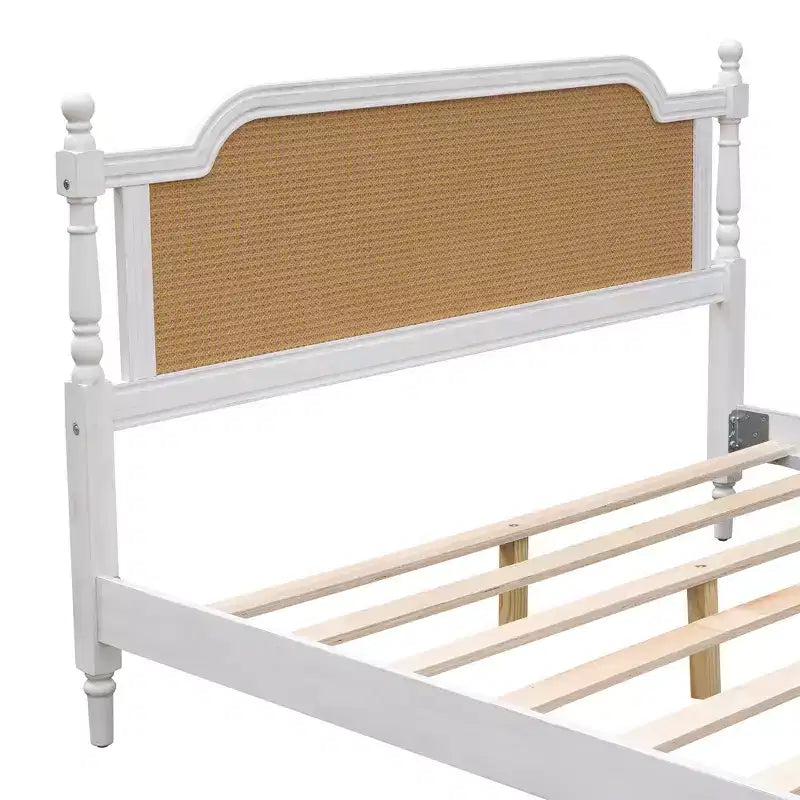 Merax Rustic & Retro Traditional Rattan Bed Frame with Pine Wood Structure