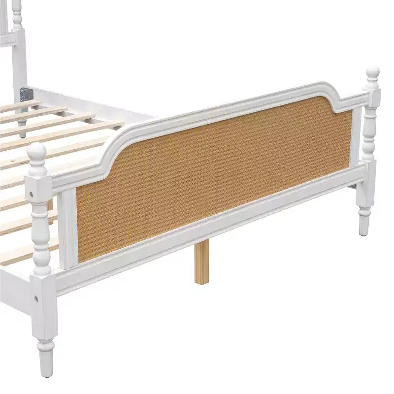 Merax Rustic & Retro Traditional Rattan Bed Frame with Pine Wood Structure