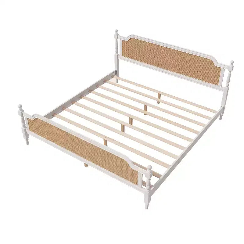 Merax Rustic & Retro Traditional Rattan Bed Frame with Pine Wood Structure