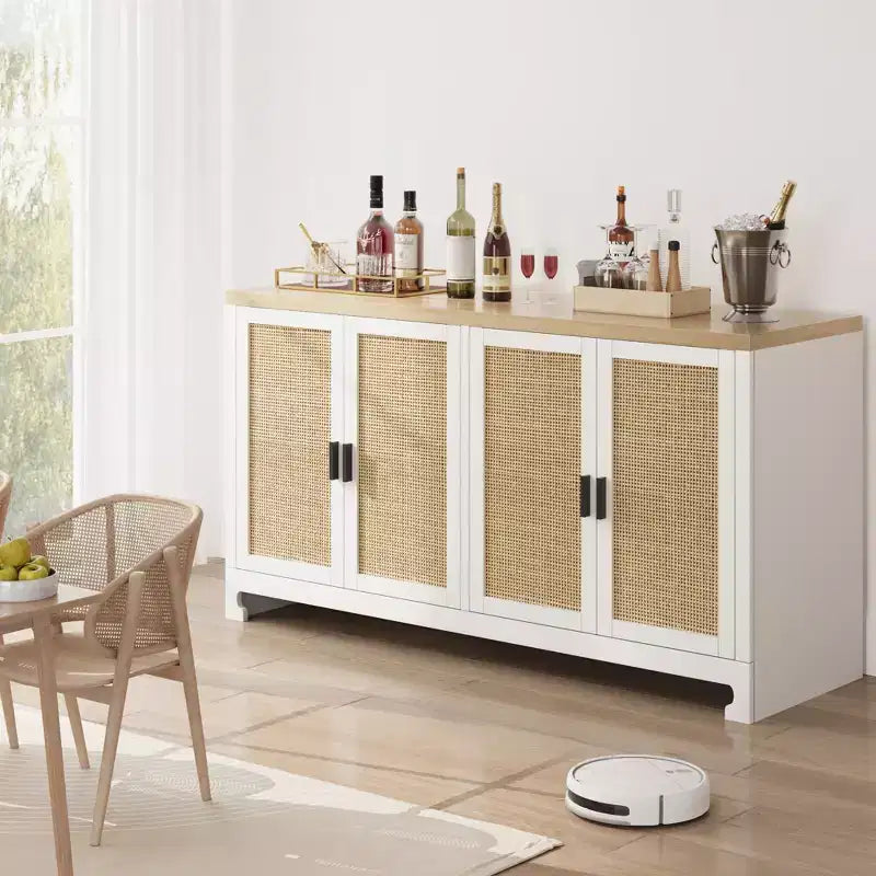 61 Sideboard Buffet Cabinet, Rattan Coffee Bar Cabinet, Entryway Console Table, Multifunctional TV Stand, Floor Cupboard Cabinet for Kitchen
