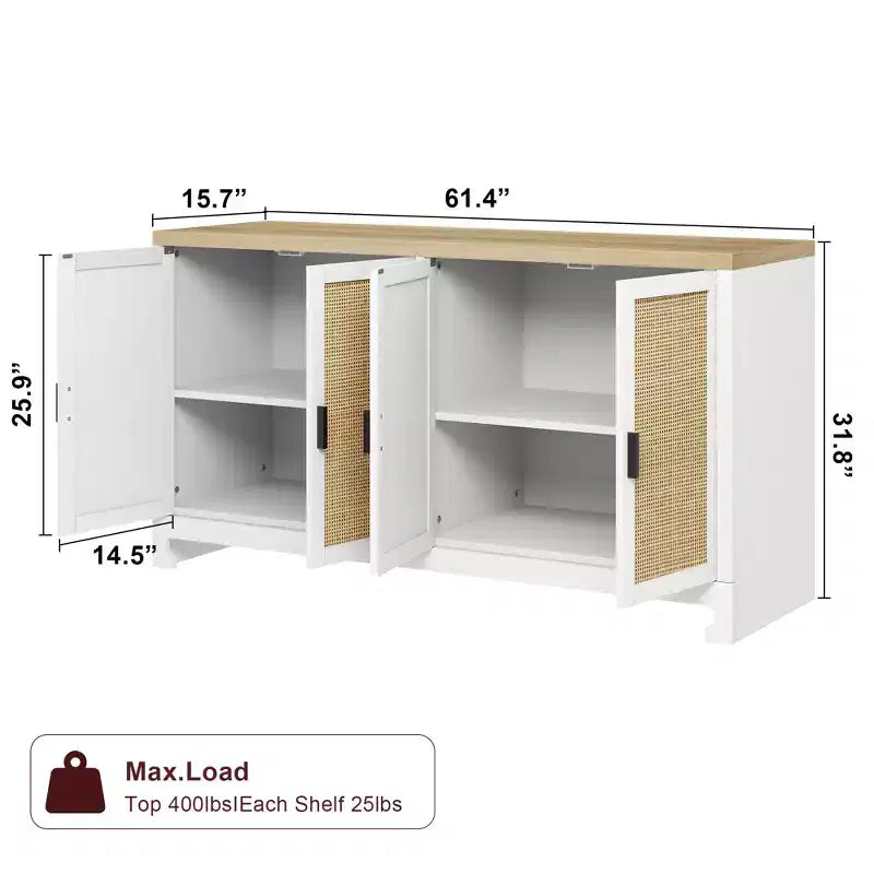 61 Sideboard Buffet Cabinet, Rattan Coffee Bar Cabinet, Entryway Console Table, Multifunctional TV Stand, Floor Cupboard Cabinet for Kitchen