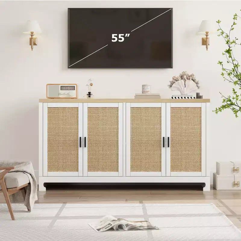 61 Sideboard Buffet Cabinet, Rattan Coffee Bar Cabinet, Entryway Console Table, Multifunctional TV Stand, Floor Cupboard Cabinet for Kitchen
