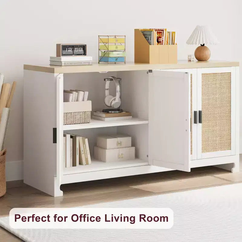61 Sideboard Buffet Cabinet, Rattan Coffee Bar Cabinet, Entryway Console Table, Multifunctional TV Stand, Floor Cupboard Cabinet for Kitchen