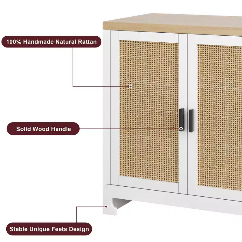 61 Sideboard Buffet Cabinet, Rattan Coffee Bar Cabinet, Entryway Console Table, Multifunctional TV Stand, Floor Cupboard Cabinet for Kitchen