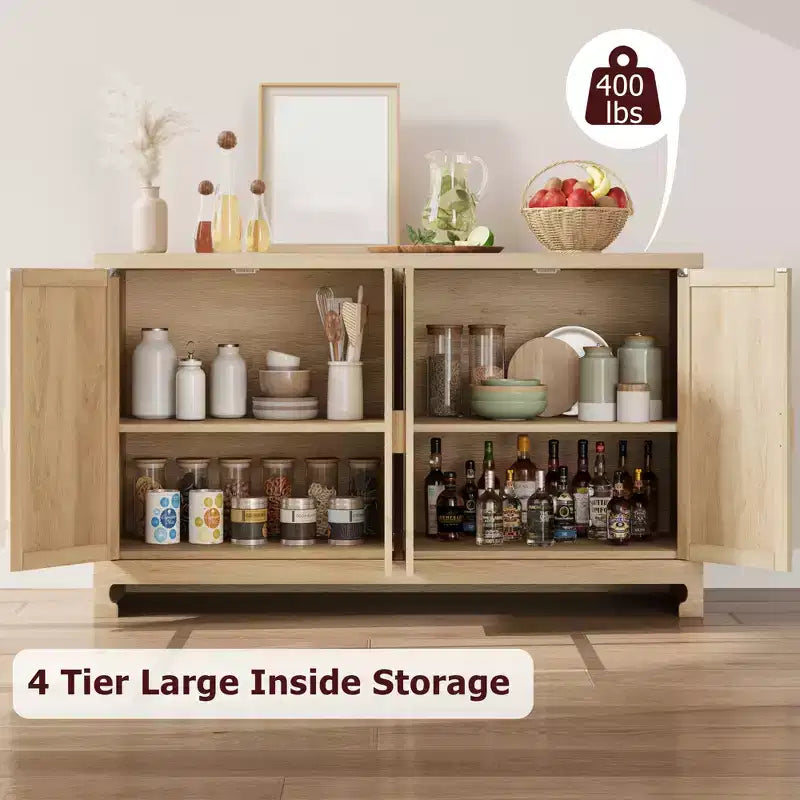 61 Sideboard Buffet Cabinet, Rattan Coffee Bar Cabinet, Entryway Console Table, Multifunctional TV Stand, Floor Cupboard Cabinet for Kitchen