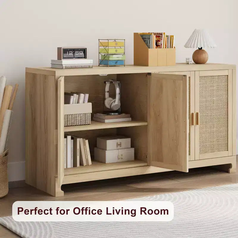 61 Sideboard Buffet Cabinet, Rattan Coffee Bar Cabinet, Entryway Console Table, Multifunctional TV Stand, Floor Cupboard Cabinet for Kitchen