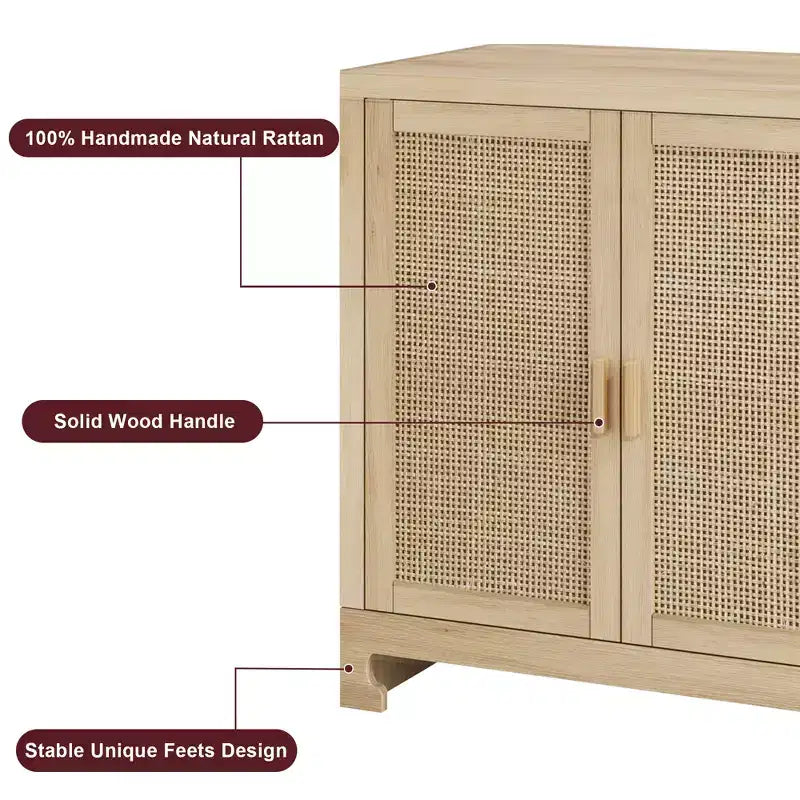 61 Sideboard Buffet Cabinet, Rattan Coffee Bar Cabinet, Entryway Console Table, Multifunctional TV Stand, Floor Cupboard Cabinet for Kitchen