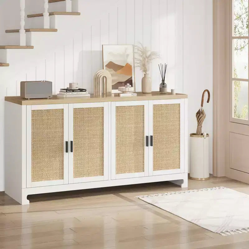61 Sideboard Buffet Cabinet, Rattan Coffee Bar Cabinet, Entryway Console Table, Multifunctional TV Stand, Floor Cupboard Cabinet for Kitchen