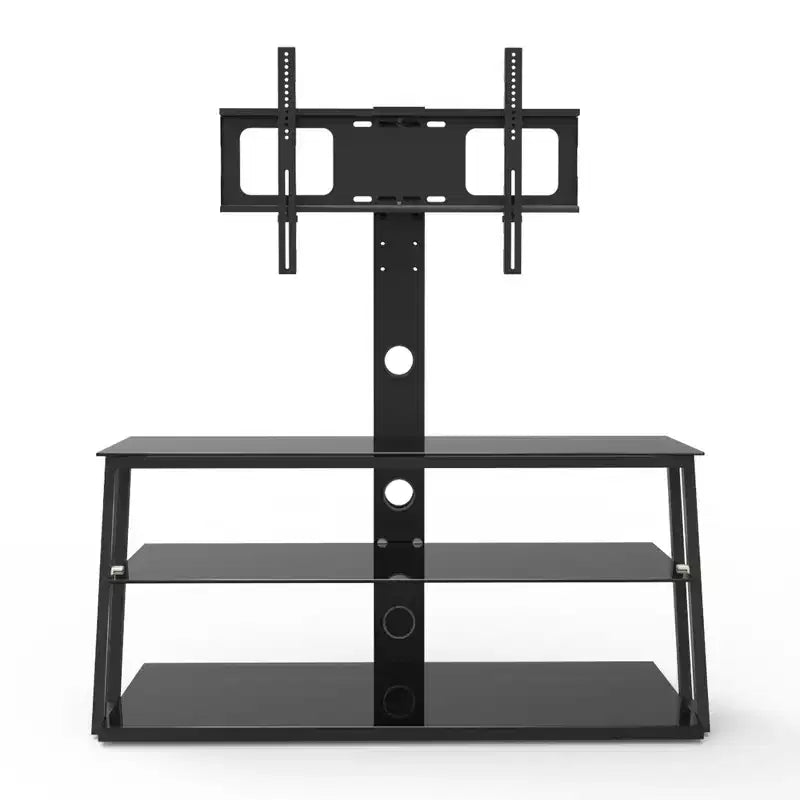 GDFStudio Gill Angle And Height Adjustable Metal Tube TV Stand with Tempered Glass Shlves