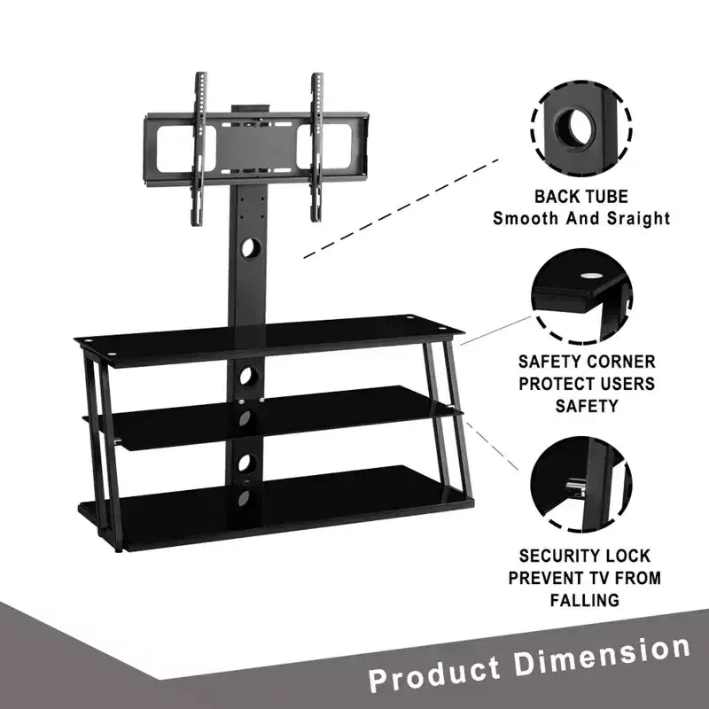 GDFStudio Gill Angle And Height Adjustable Metal Tube TV Stand with Tempered Glass Shlves