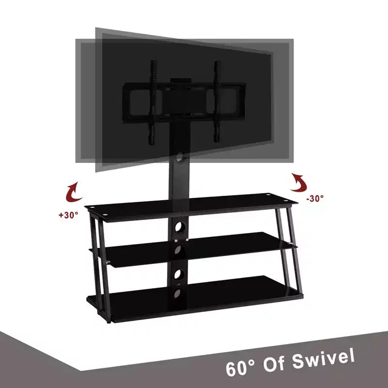 GDFStudio Gill Angle And Height Adjustable Metal Tube TV Stand with Tempered Glass Shlves