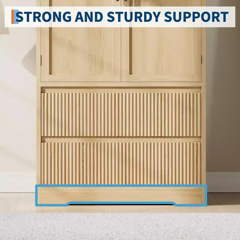 Bedroom Wooden Armoire Wardrobe Closet, Wardrobe Armoire Cabinet with 2 Drawers, Freestanding Armoire with Shelves & Hanging Rod