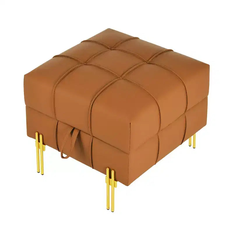 TUYOHW 22 Inches Anti-scratch Leather Storage Ottoman, Pet Friendly Entryway Bench with Golden Stainless Steel Legs, Orange