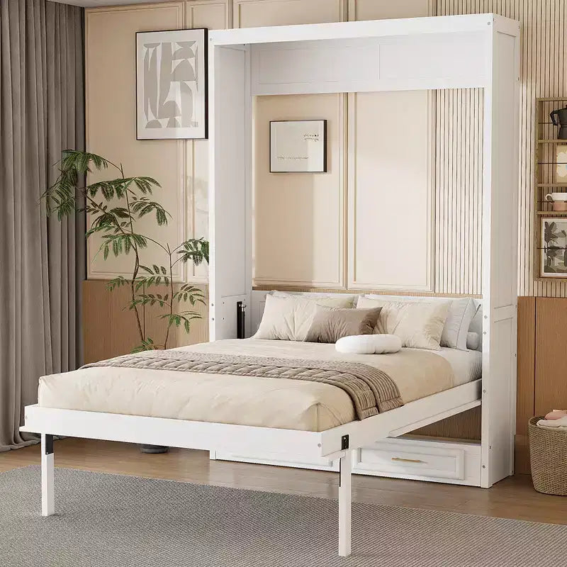Merax Elegant Full Size Murphy Bed with 2 Drawers, Beige