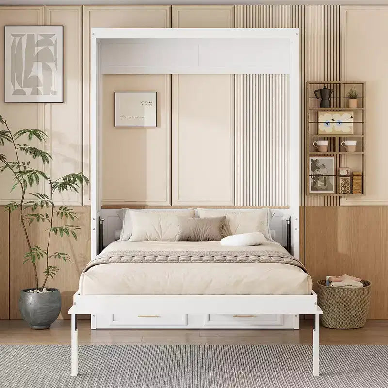 Merax Elegant Full Size Murphy Bed with 2 Drawers, Beige
