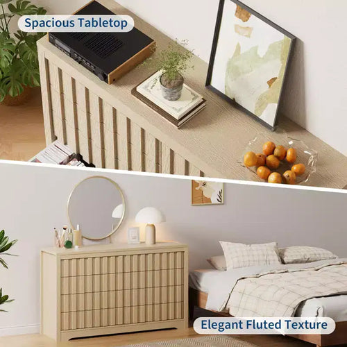GustoWave Fluted Dresser for Bedroom with 8 Drawers,Chest of Drawers,Wooden Dresser TV Stand, Wood Clothes Closet Organizer with Deep Storage