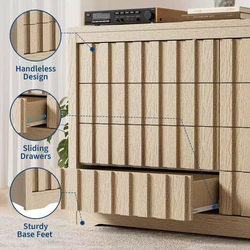 GustoWave Fluted Dresser for Bedroom with 8 Drawers,Chest of Drawers,Wooden Dresser TV Stand, Wood Clothes Closet Organizer with Deep Storage