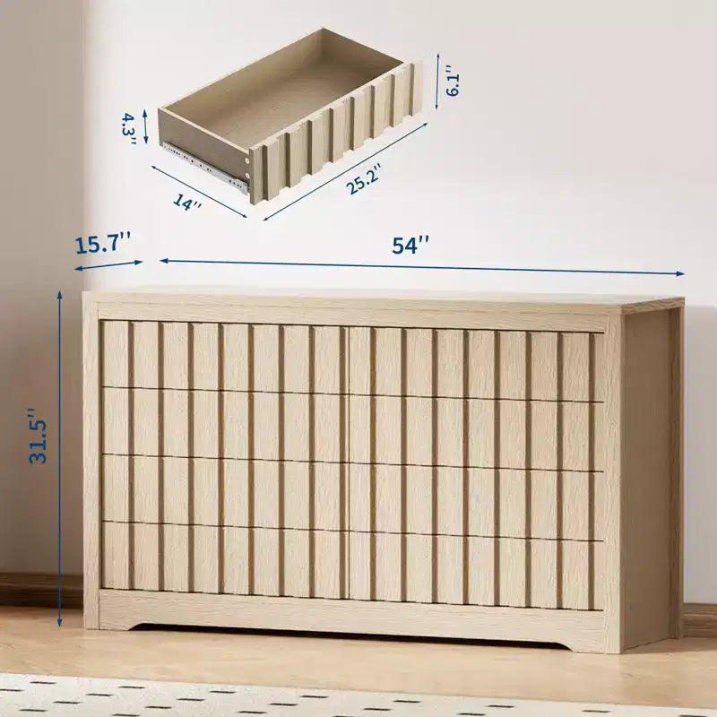 GustoWave Fluted Dresser for Bedroom with 8 Drawers,Chest of Drawers,Wooden Dresser TV Stand, Wood Clothes Closet Organizer with Deep Storage