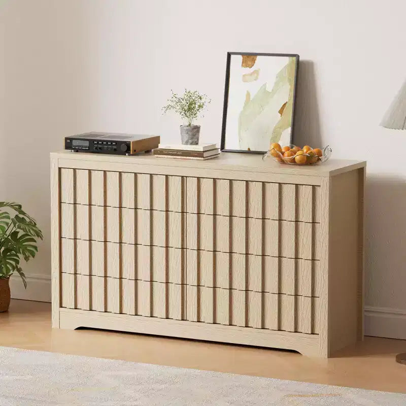 GustoWave Fluted Dresser for Bedroom with 8 Drawers,Chest of Drawers,Wooden Dresser TV Stand, Wood Clothes Closet Organizer with Deep Storage