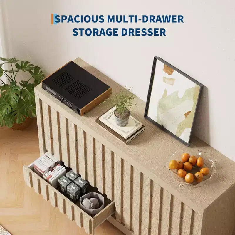 GustoWave Fluted Dresser for Bedroom with 8 Drawers,Chest of Drawers,Wooden Dresser TV Stand, Wood Clothes Closet Organizer with Deep Storage
