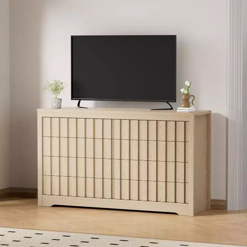 GustoWave Fluted Dresser for Bedroom with 8 Drawers,Chest of Drawers,Wooden Dresser TV Stand, Wood Clothes Closet Organizer with Deep Storage