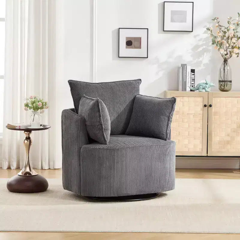 GDFStudio Roxane Modern Upholstered Swivel Chair with Pillows