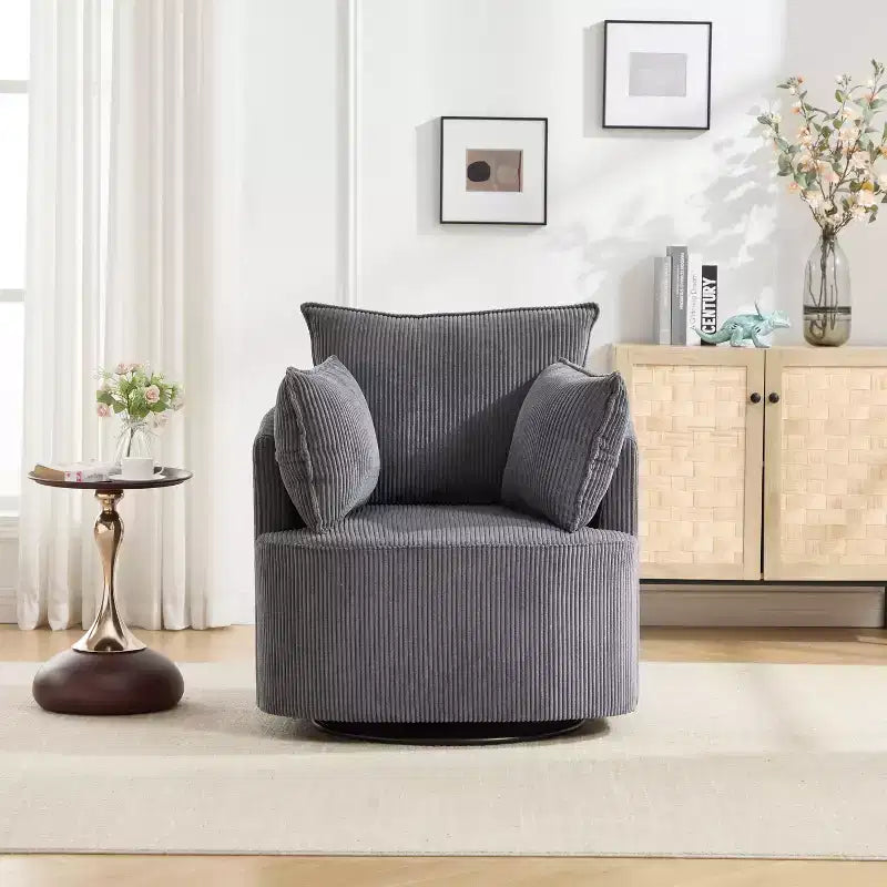 GDFStudio Roxane Modern Upholstered Swivel Chair with Pillows